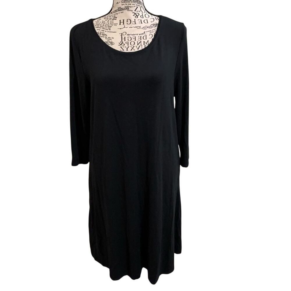 Joan Vass long sleeve black dress size large